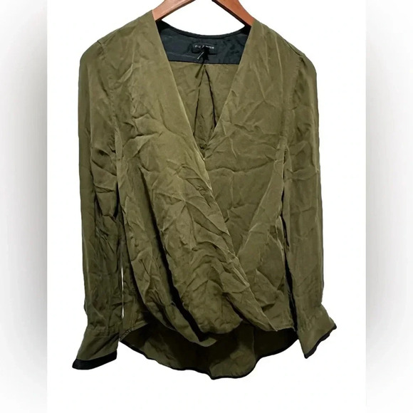 Rag and Bone 100% silk Victor Blouse Dark Olive Size Medium EUC - Picture 2 of 6